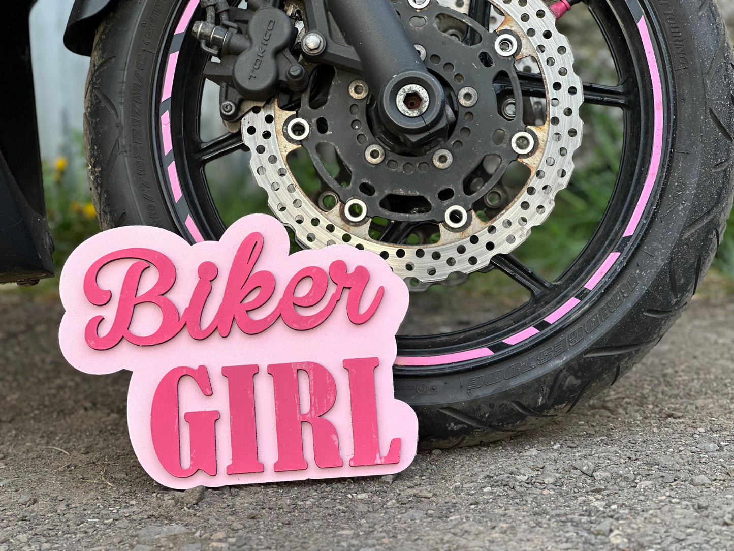 Biker Girl Sign (Empowered Women Riders) Distressed