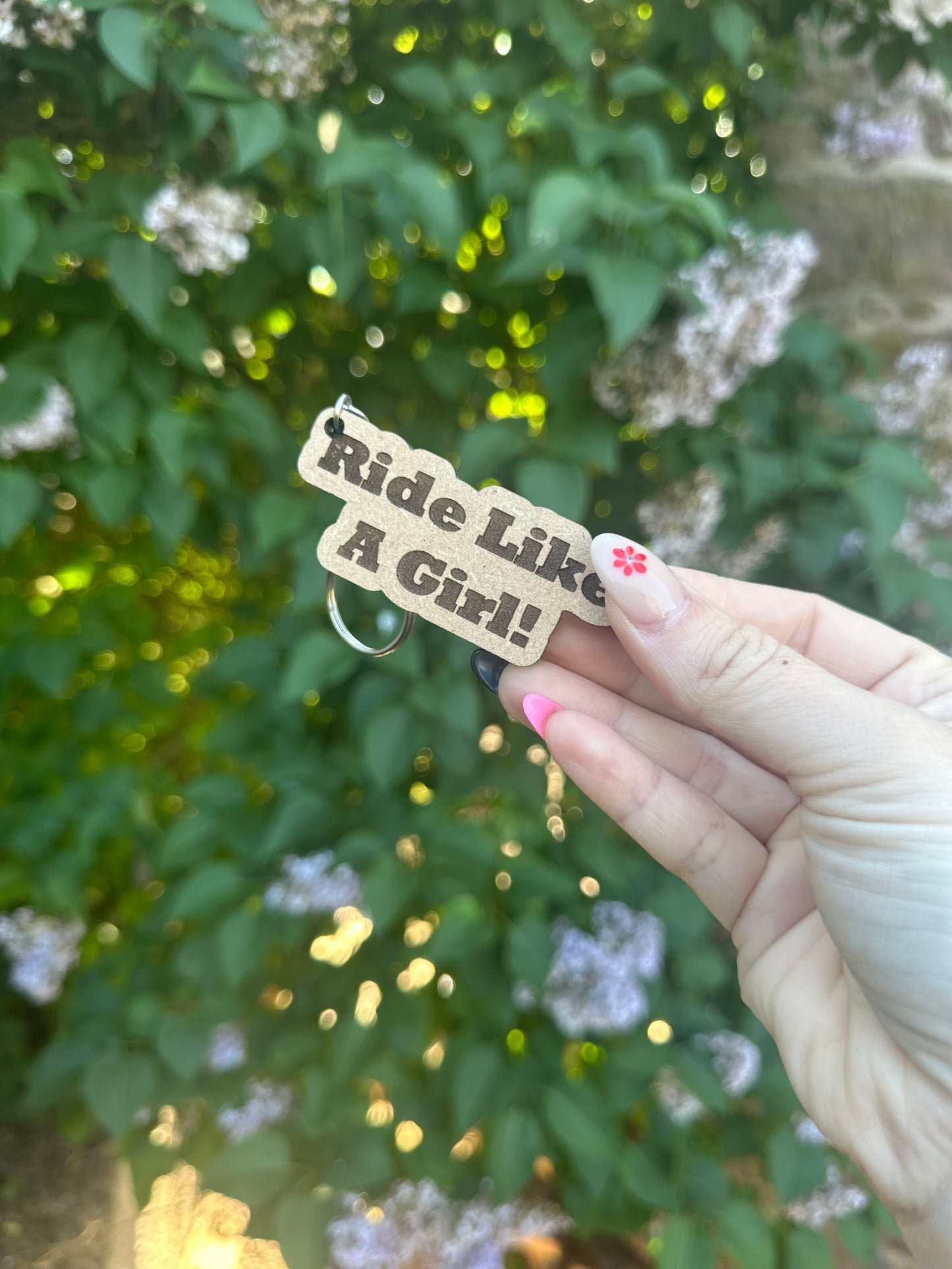 Ride Like a Girl Wooden Keyring Keychain