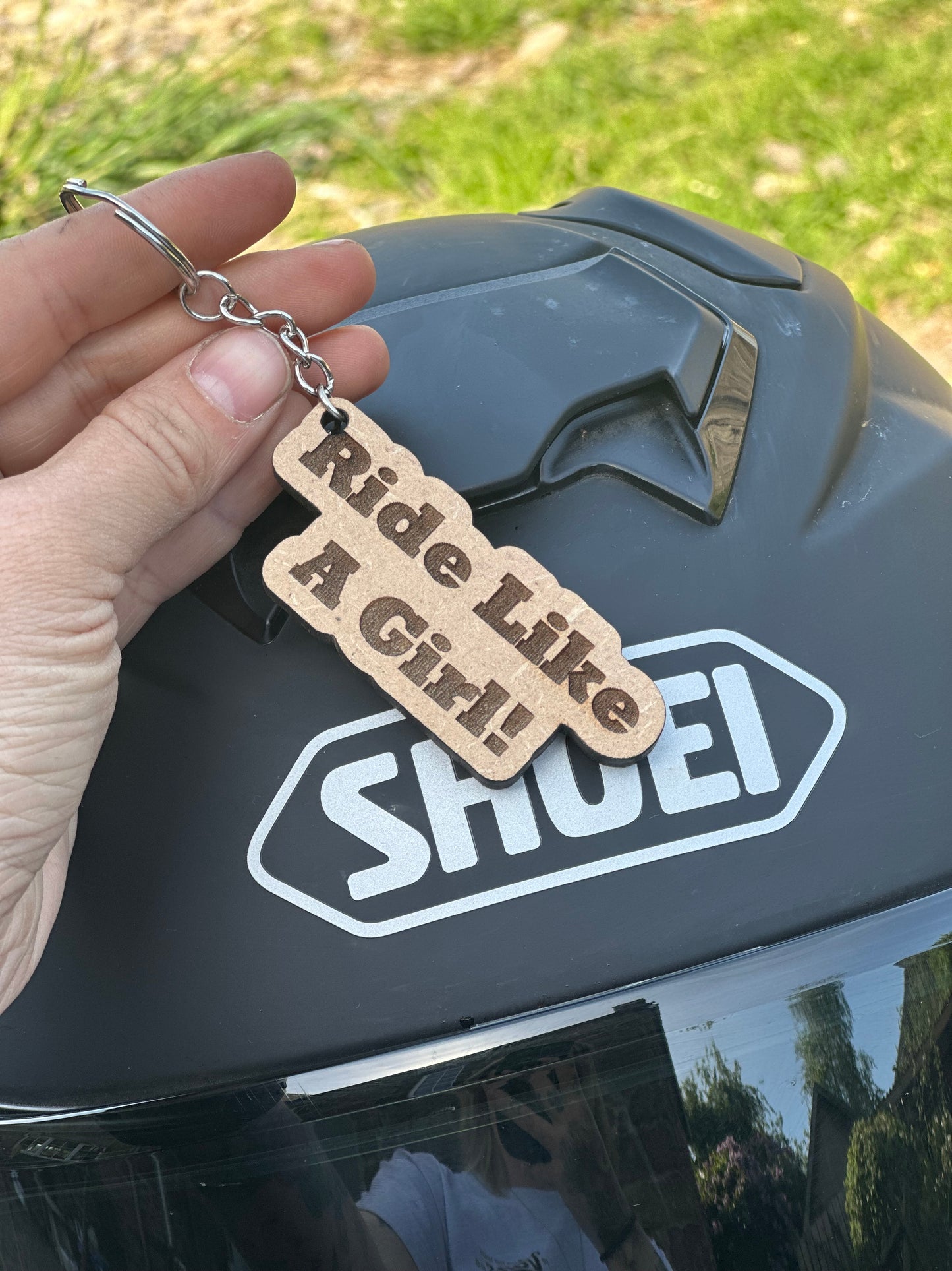 Ride Like a Girl Wooden Keyring Keychain