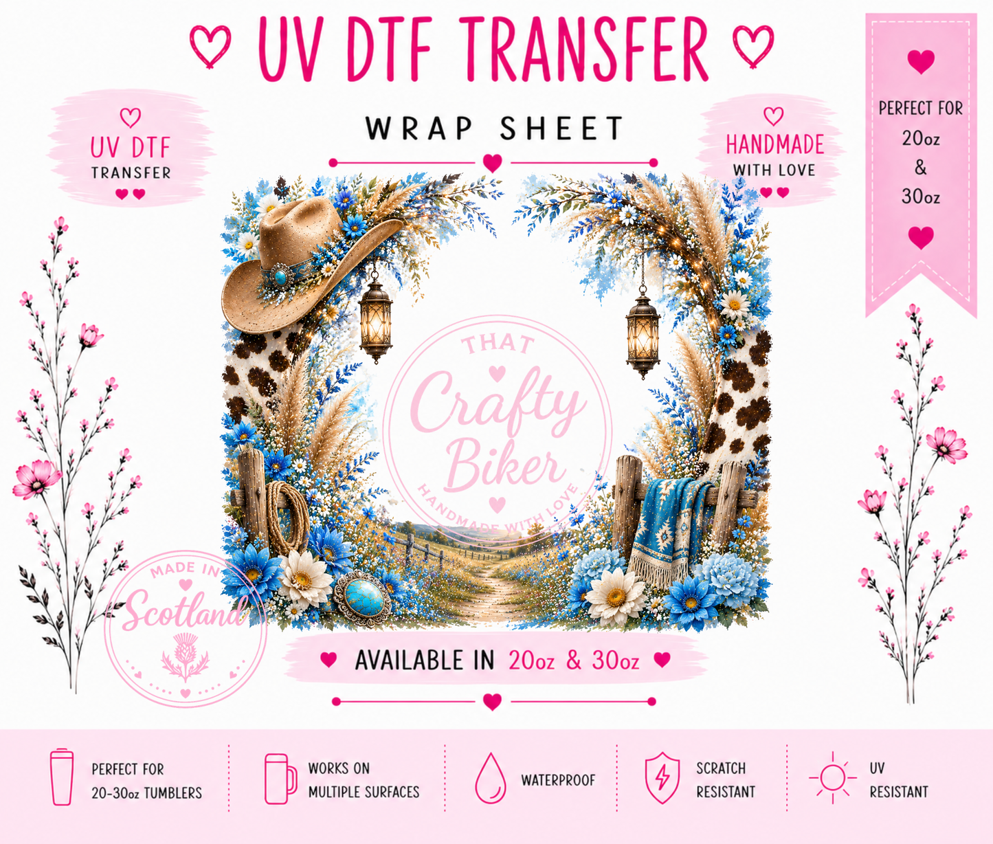 Blue Lantern Cow Print UVDTF Tumbler Wrap