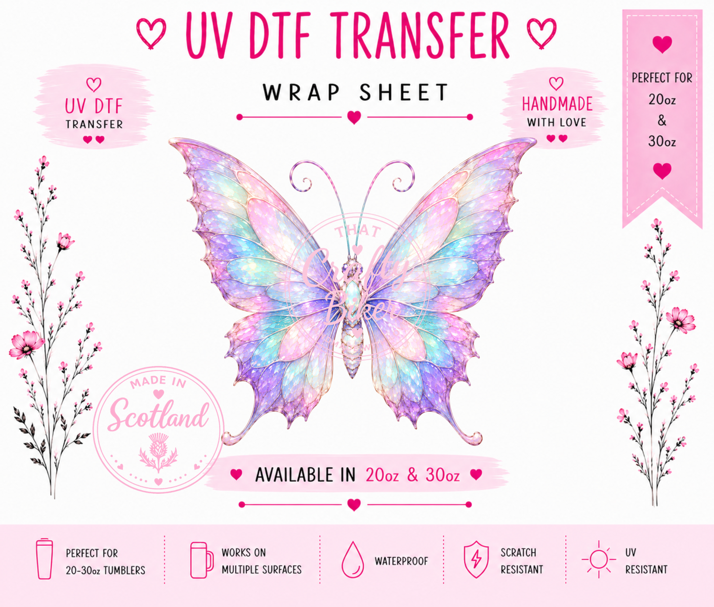 Pearlescent Butterfly UVDTF Tumbler Wrap