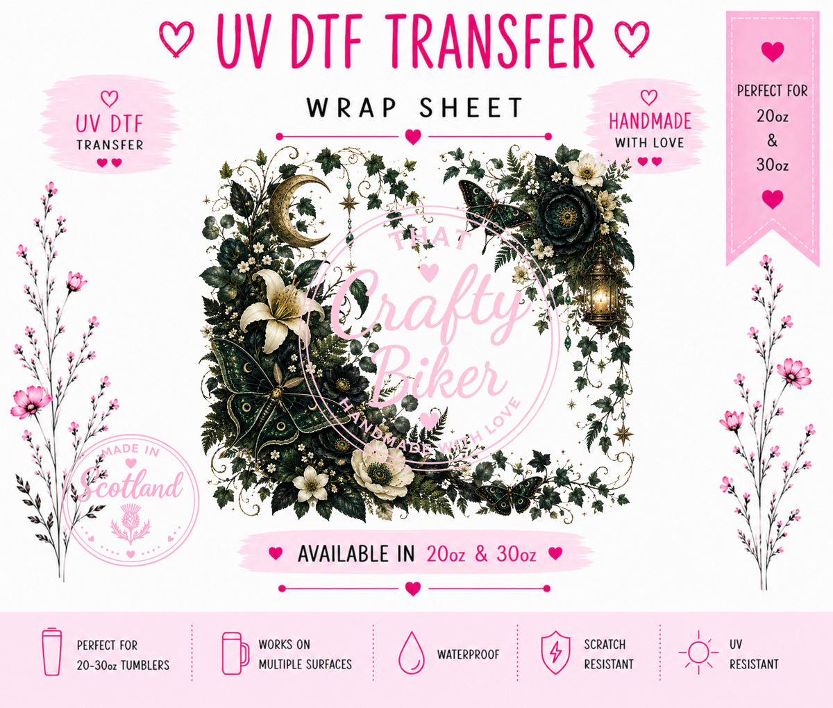 Moth Florals Tumbler Wrap