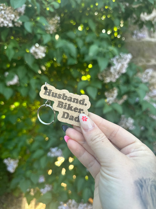 Husband. Biker. Dad. Keychain