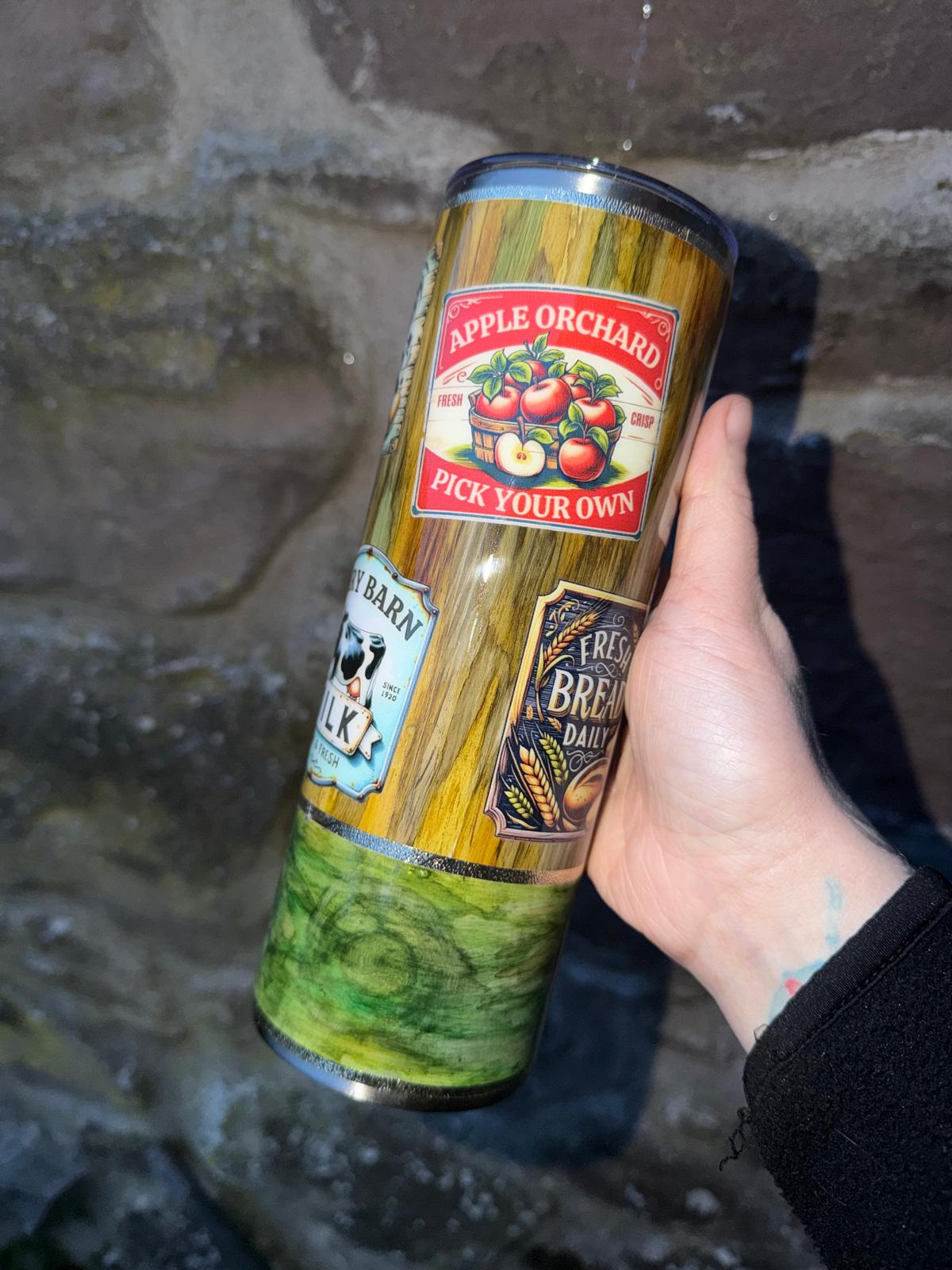 Retro Signage Wood Grain Tumbler 20oz Stainless Steel