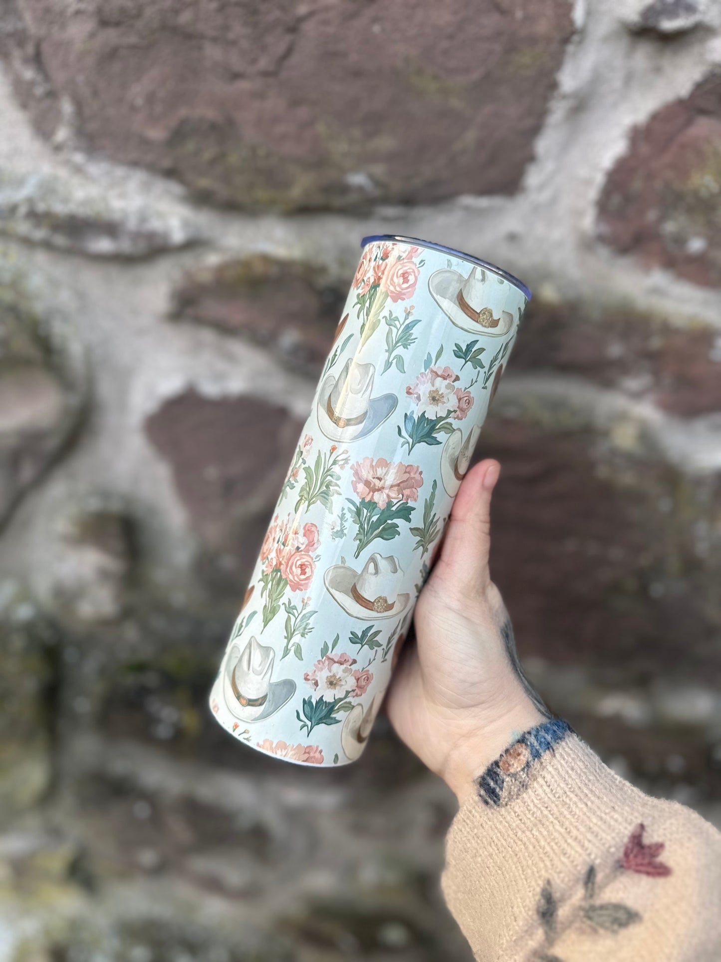 Wildflower Cowgirl Western Tumbler - Floral Cowboy Hat 20oz Skinny Cup