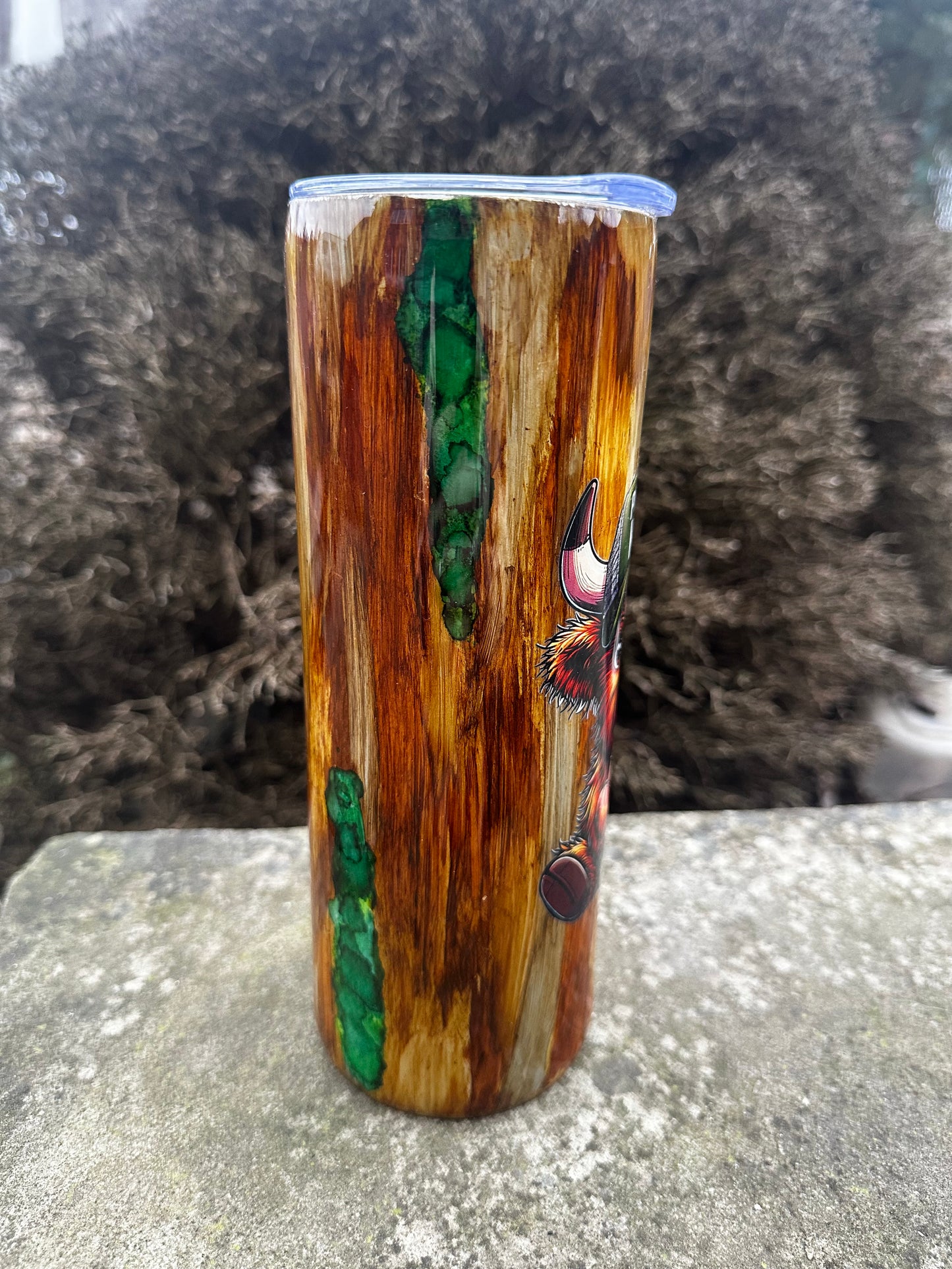 Highland Cow “Pickle Off Karen” Wood Grain Tumbler 20oz Skinny Cup