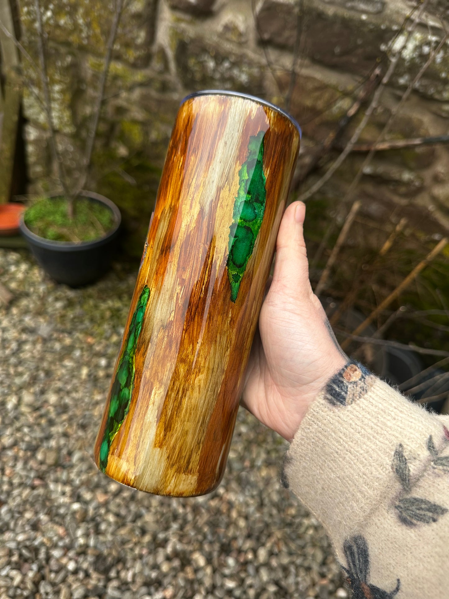 Highland Cow “Pickle Off Karen” Wood Grain Tumbler 20oz Skinny Cup