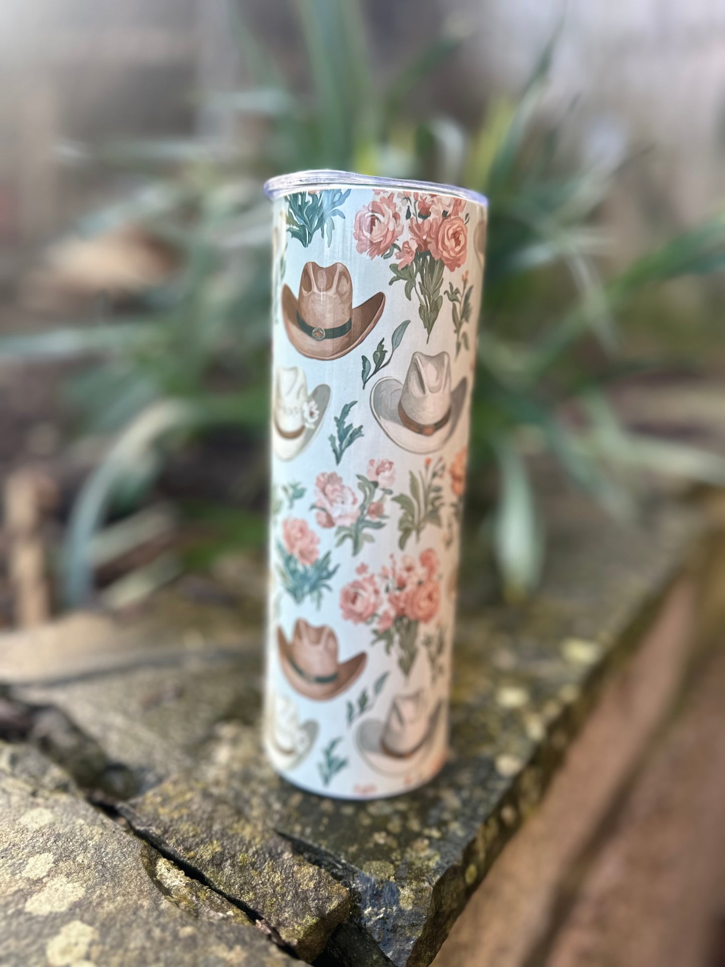 Wildflower Cowgirl Western Tumbler - Floral Cowboy Hat 20oz Skinny Cup