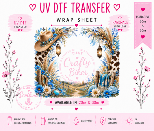 Blue Lantern Cow Print UVDTF Tumbler Wrap