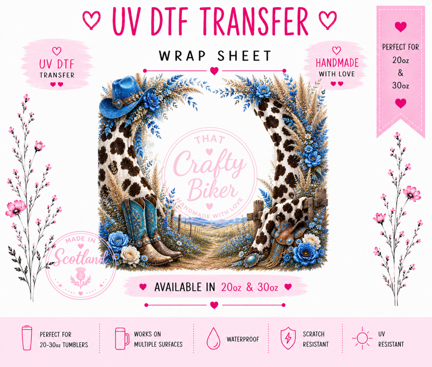 Blue Cowgirl Cow Print UVDTF Tumbler Wrap