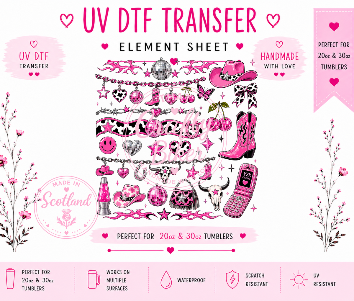 Pink Cowgirl UVDTF Element Sheet